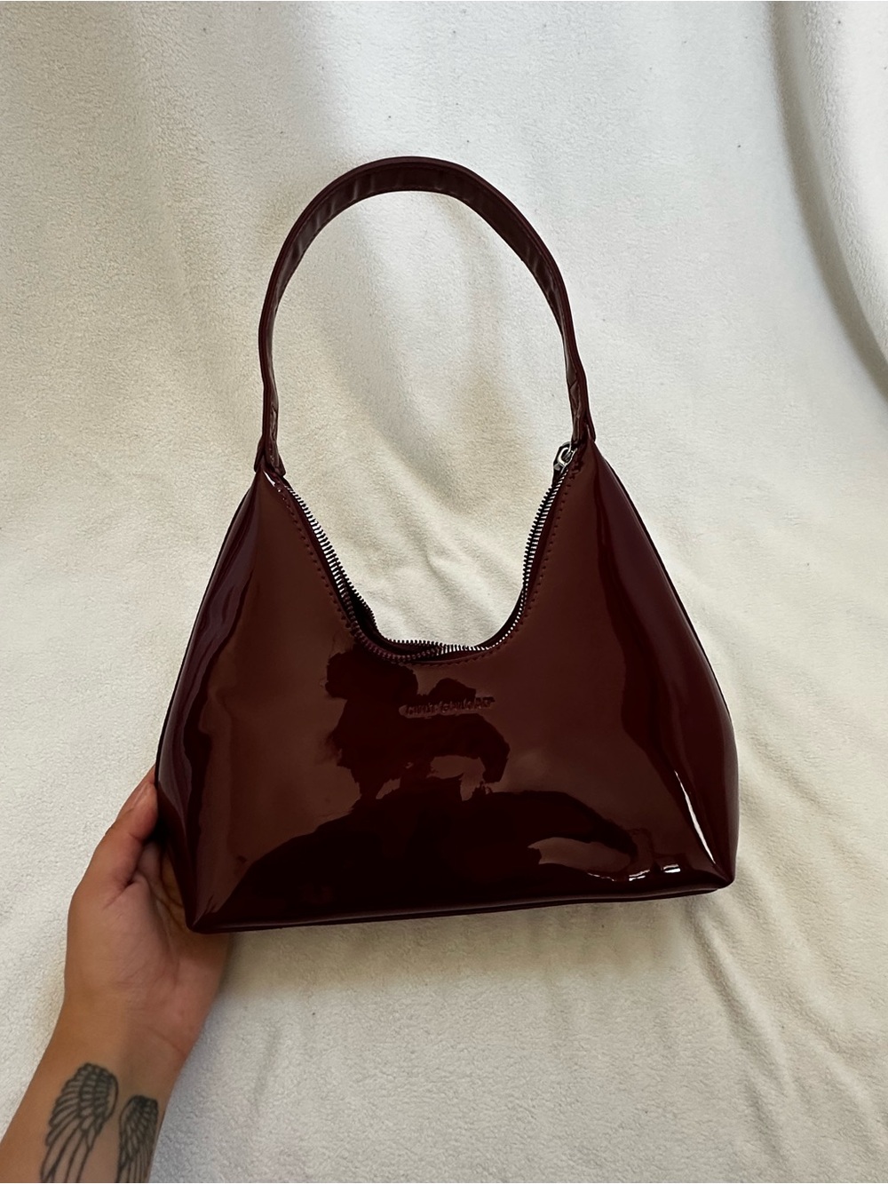 PU Leather Shoulder Bag in Deep Burgundy
